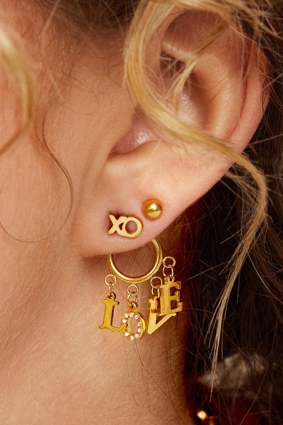 Oorbellen Dangling Love Goud kleur Stainless Steel Afbeelding2